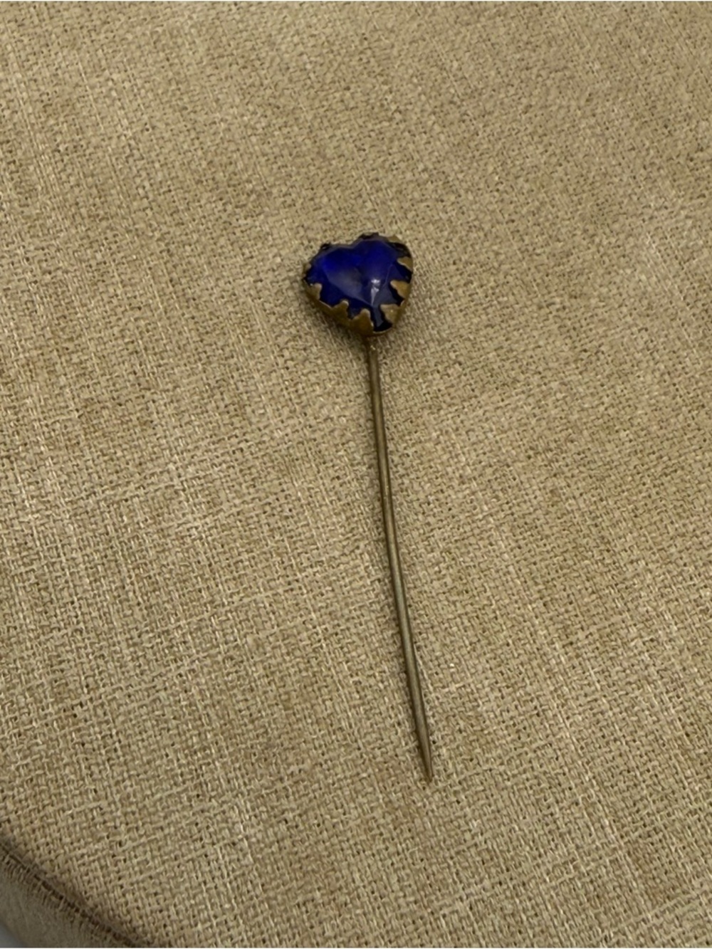 Vintage cobalt Blue Glass Heart Stick Pin